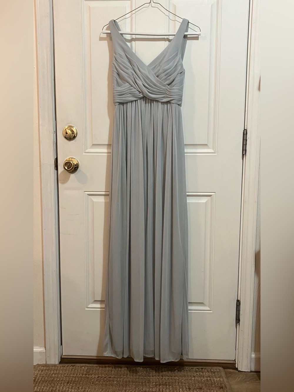 David’s Bridal Ruched Crisscross Maxi Dress Light Gray-Size 2